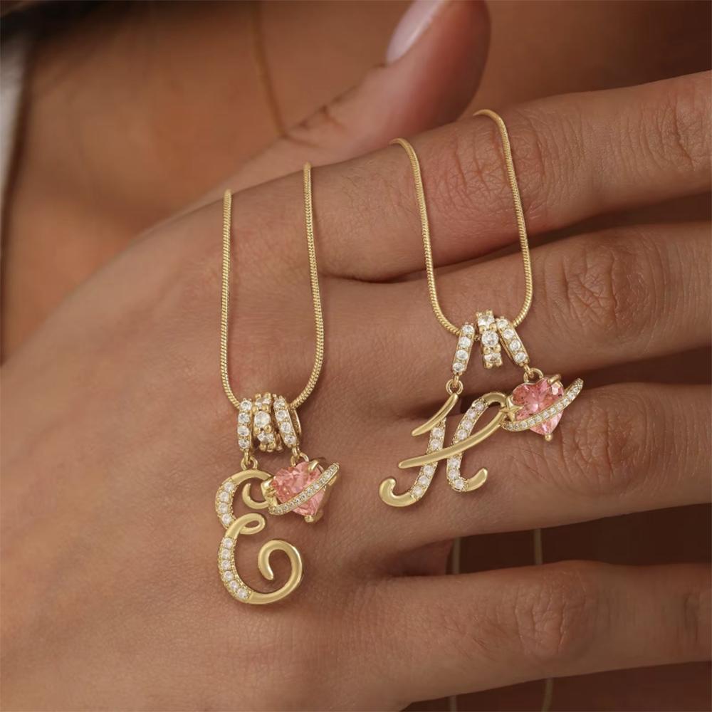 4A Zircon Heart Necklace, 26 English Alphabet Artistic Design Jewelry, Fashion Trendy Classic Vintage Pendant Necklace for Women