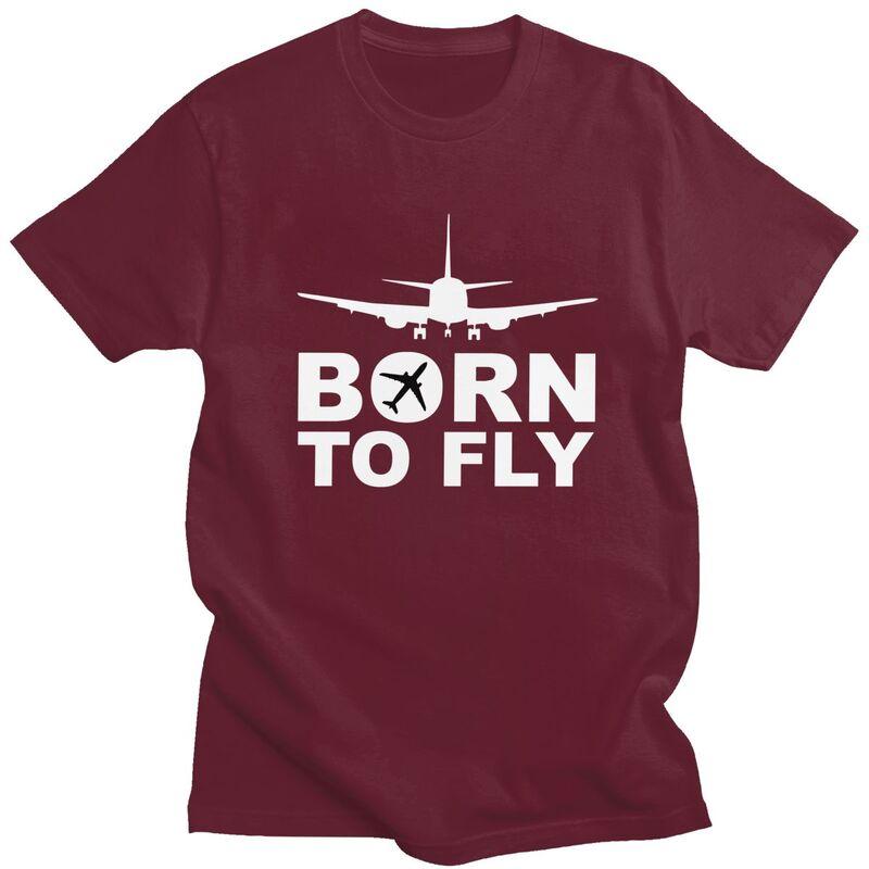 Individuelles Born To Fly Flugzeug T-Shirt Herren Kurzarm 100% Baumwolle T-Shirt Lässig Luftfahrt Flugzeug Pilot Geschenk T-Shirts Mode T-Shirt