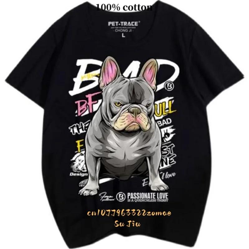 

2022 хлопковая футболка с принтом французского бульдога, футболка большого размера, модная свободная женская футболка унисекс с коротким рукавом в стиле панк