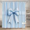 Elegant Blue Satin Bow Shower Curtain - Light Blue & White Striped Design, Calming Pastel Style, Machine Washable Polyester