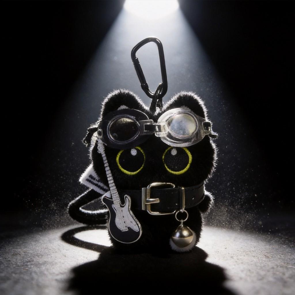 Punk Rock Black Cat Plush Toy With Guitar And Scarf For Teen Gift