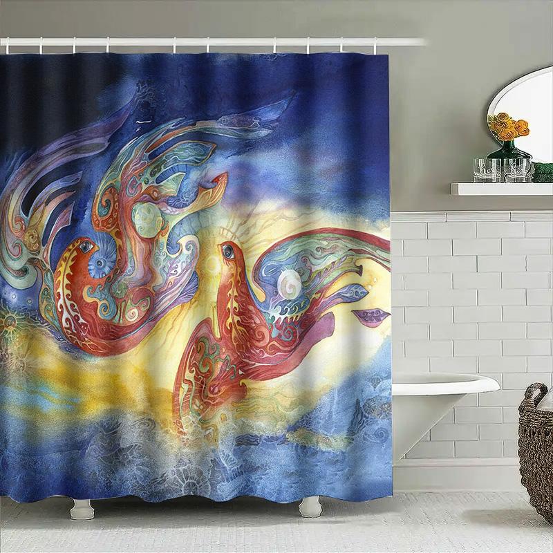 Vibrant Phoenix Design Shower Curtain Waterproof Fabric Bathroom Decor With Grommet Top For Home Use