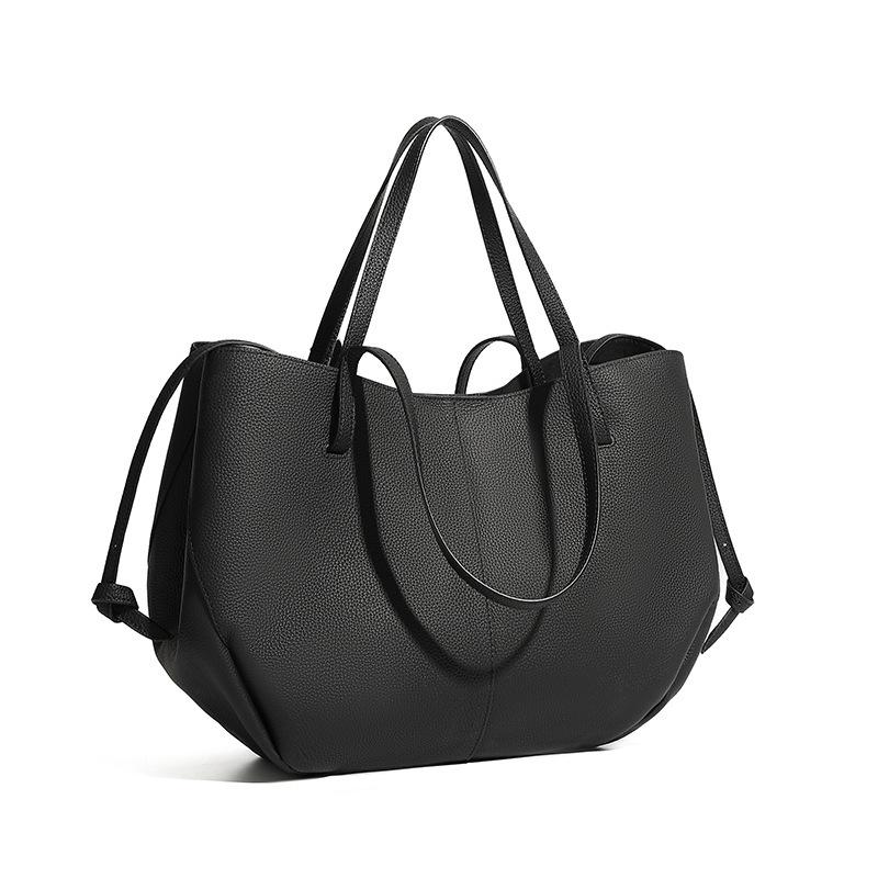 Cross-border Bestseller Top-grain Leather Large Tote Bag for Women, Versatile for Shopping, Simple Two-piece Set Genuine Leather Bag