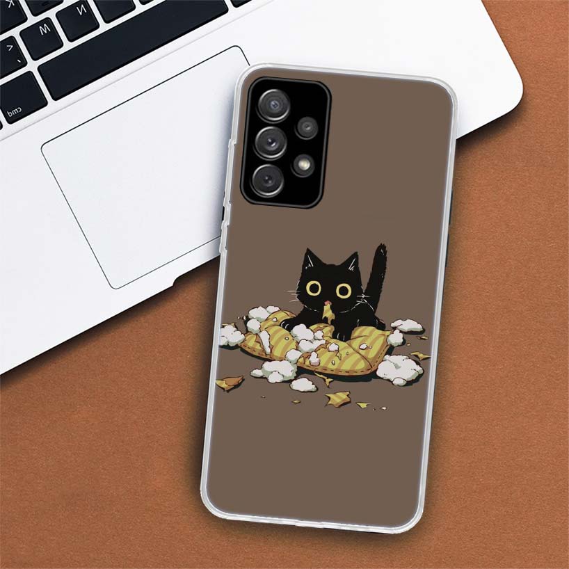 Black Cat Cartoon Cute Phone Case For Samsung Galaxy A55 A54 A53 A52 A15 A14 A13 A12 A35 A34 A33 A32 A25 A24 A23 A22 A04S A03S A