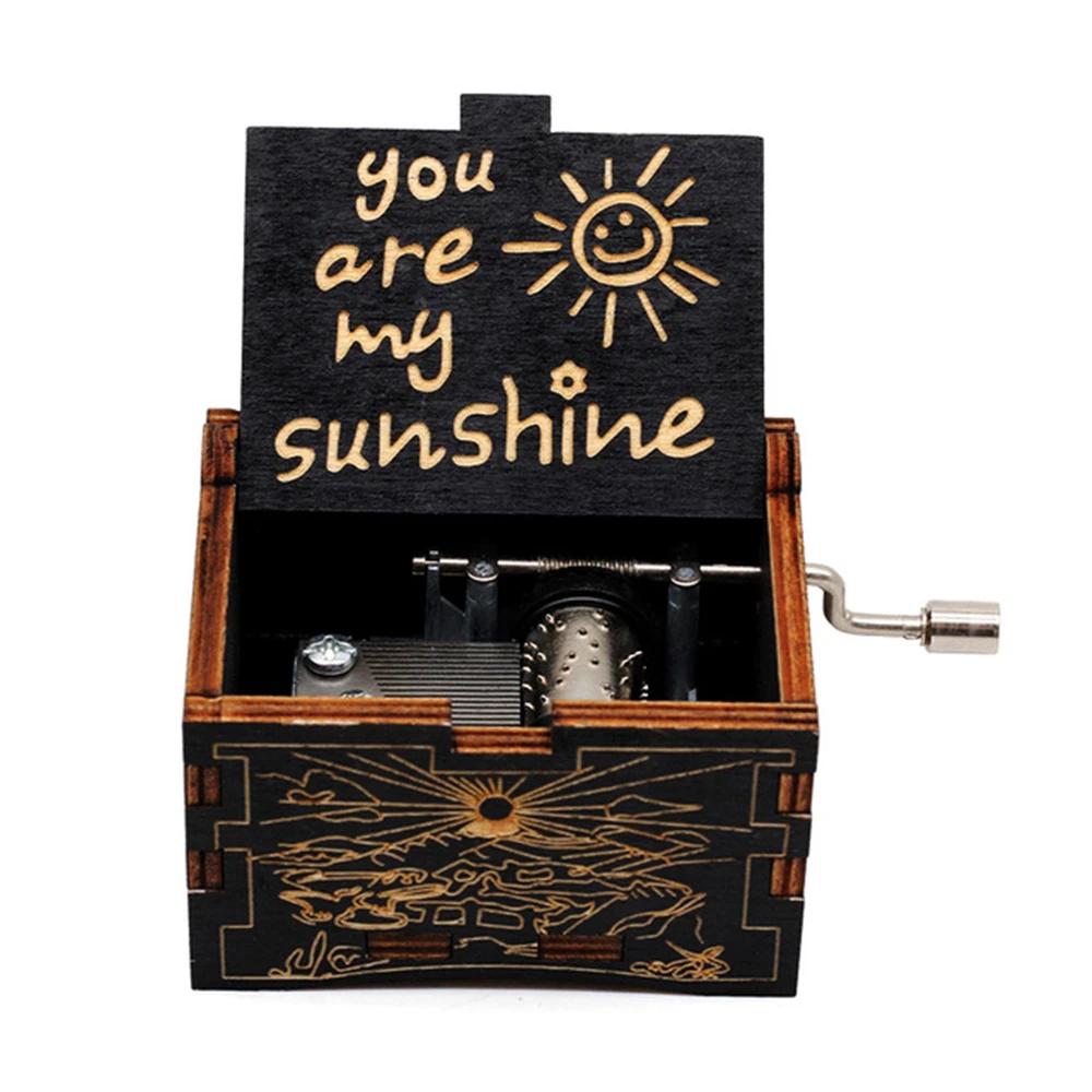 New You Are My Sunshine Music Box Color Printing Wooden Hand Crank Musical Box Birthday Present Valentine's Day Christmas Gift