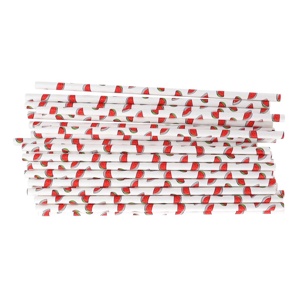 50pcs Beverage Straws Fruit Pattern Biodegradable Paper Straws for Beach Party PicnicWatermelon