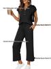 Women's Spring/Summer V-Neck Short Sleeve Buttoned Two-Piece Casual Suit