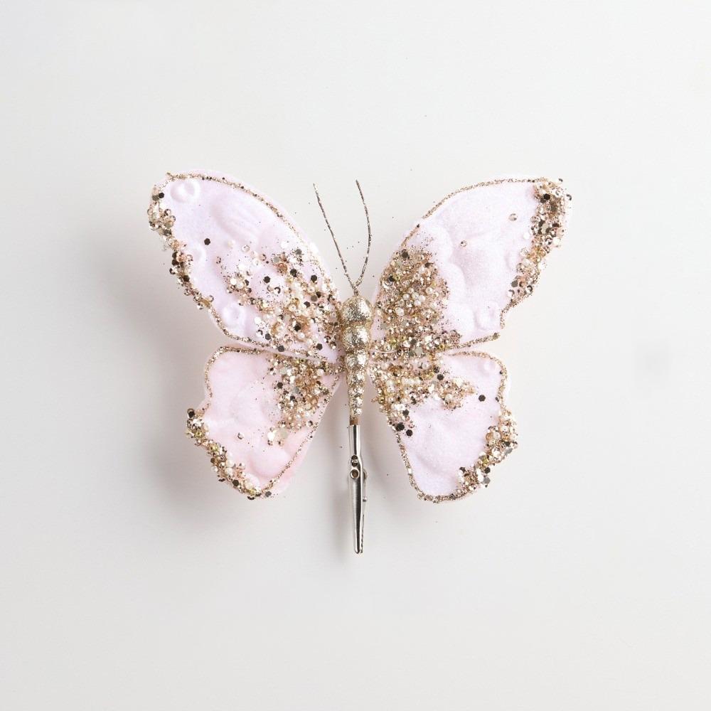 Sparkling Artificial Butterfly Clip Flocking Butterfly Decor Holiday Tree Decor