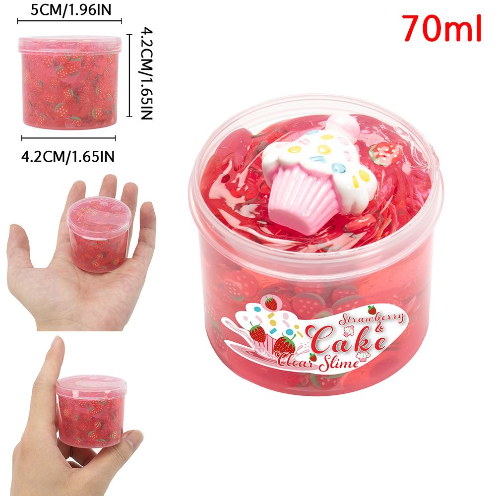 70ml Kristallklarer Schleim mit Wassermelone Pfirsich Avocado Ananas Anhängern - Nicht klebrige weiche Gelee-Knete für Party Weihnachtsgeschenk