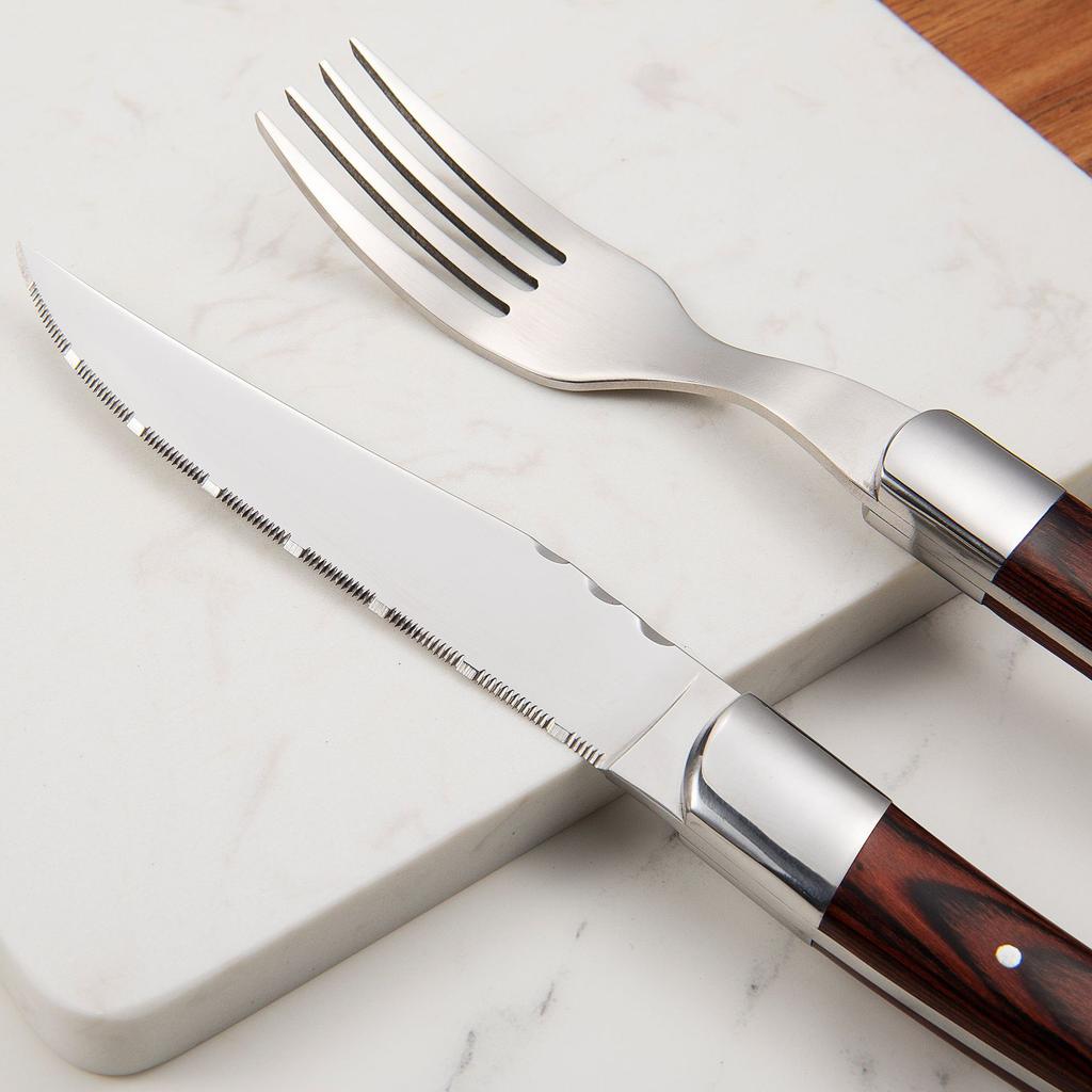 Red Wood Handle Steak Main Knife and Fork High-end Western Tableware Stainless Steel Steak Knife Set