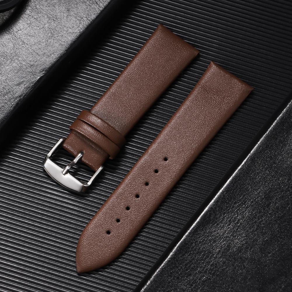 Vintage Braunes Schlankes Leder Uhrenarmband Ultra-dünnes Echtes Leder Uhrenarmband 12mm 14mm 16mm 18mm 19mm 20mm 21mm 22mm  Armband