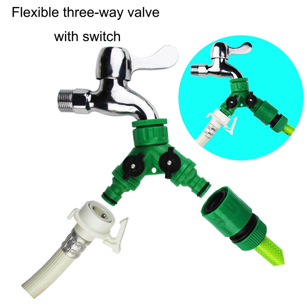 Robuster 3-Wege-Schlauchverbinder aus ABS mit Umschaltventilen, geeignet für Bewässerungssysteme mit präziser Durchflussregelung für Gartenbewässerung