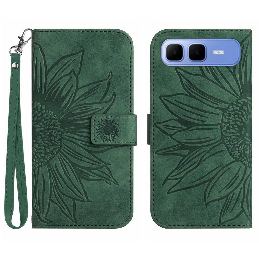 For Infinix Smart 10 Plus Case Sunflower Imprint Leather Wallet Phone Cover with Wrist Strap