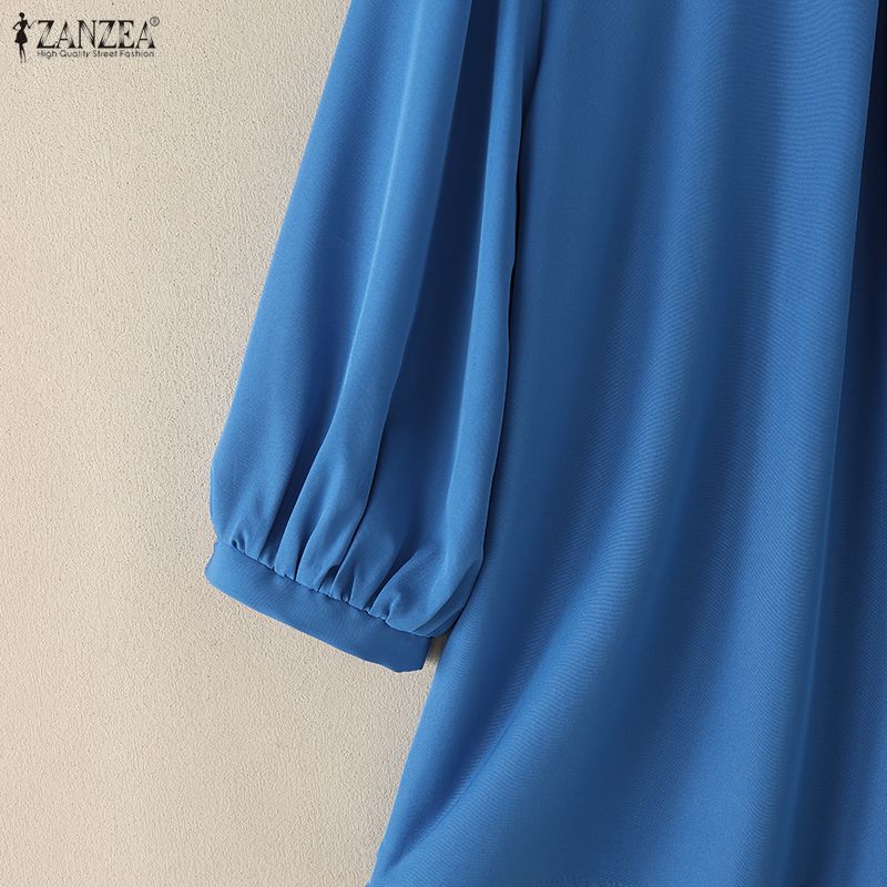 ZANZEA Blusa casual da donna a maniche 3/4 a tinta unita con scollo rotondo