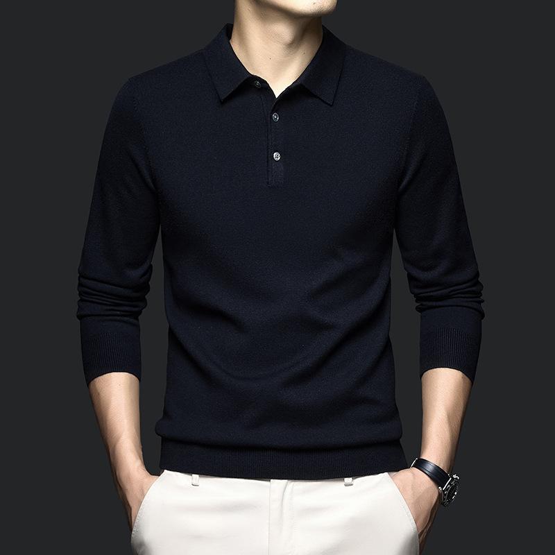 High-end Men's Sweater Long Sleeve Lapels Leisure Business Joker Solid Color Sweater Men