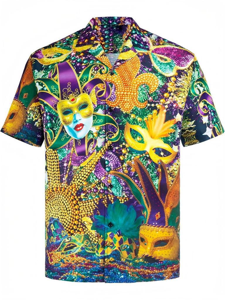 TEMU Y1 Men's Short Sleeve Cardigan Lapel Hawaiian Shirt Four Leaf Clover 1D Digital Printed Shirt