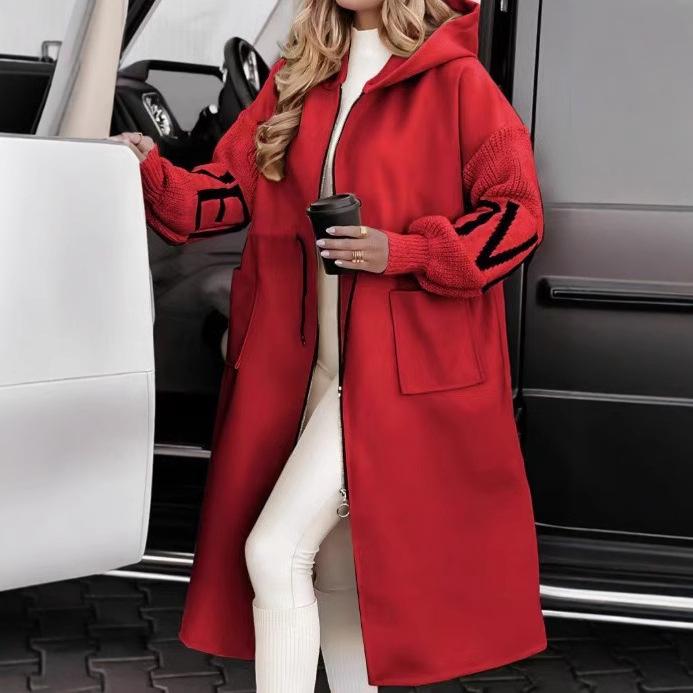 2024 Herfst/Winter Casual Damesjas met Capuchon, Lang, Gedeeld - Europese/Amerikaanse Mode