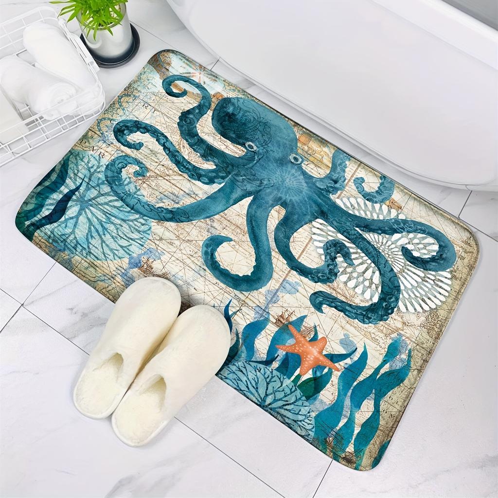 Sea Octopus Bathroom Carpet Colorful Ocean Creature Kitchen Rug Balcony Hallway Toilet Non-slip Floormat Bedroom Bedside Footmat