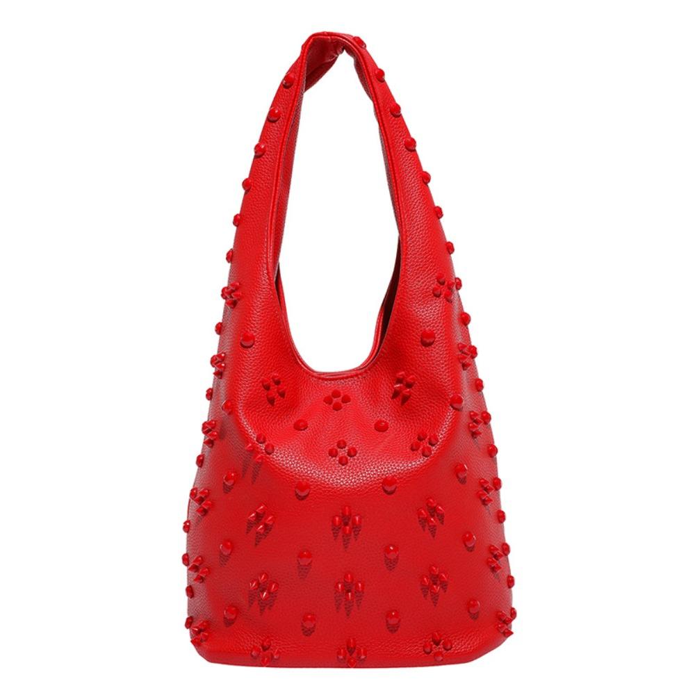 

Spicy Girl Rivet Shoulder Bag Metal Stud Bucket Bag Fashion Underarm Bag Lady красный