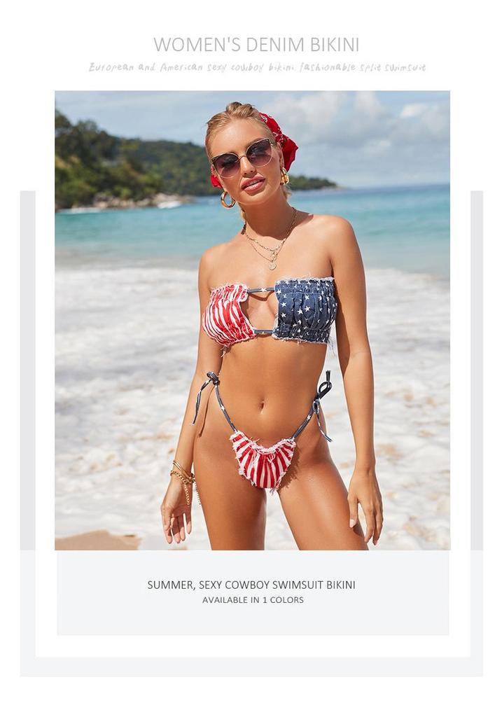 European & American Flag Bikini Set - Push-Up, Split Style Women's Swimsuit