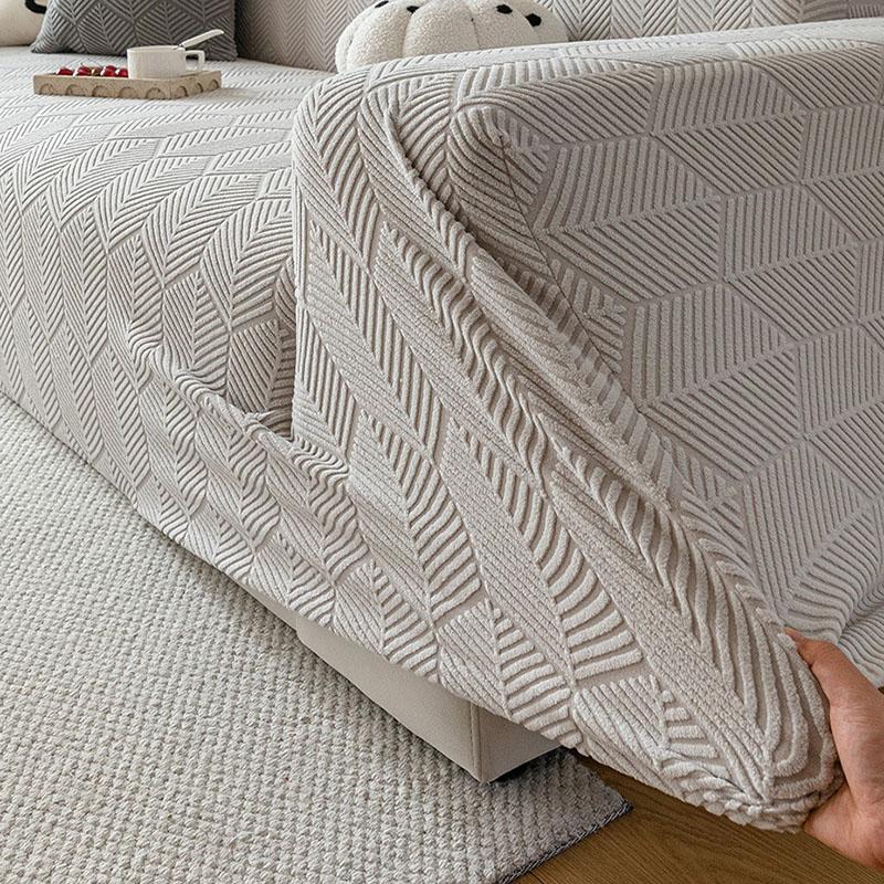 2025 High-End Solid Elastic Sofa Cover Non-Slip All-Inclusive Polar Fleece Sofa Protector Soft Stretch Dust Cover with Strap
