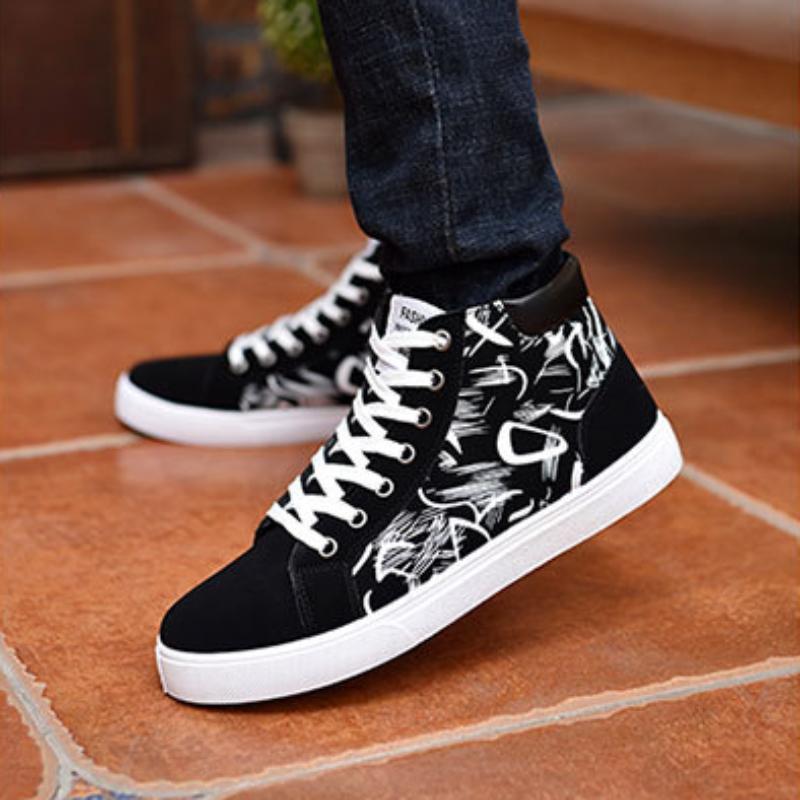 High Top Canvas Shoes Fashionable Lightweight Ankle Boots Spring Platform Sneakers for Men New Lace-up Casual Shoes for Men
