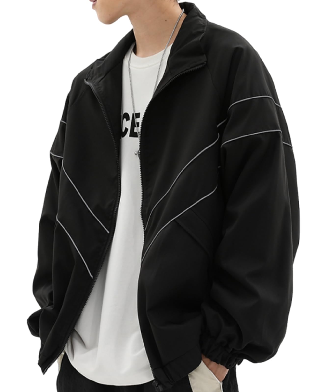 

The Doors Blouson Stand Collar Big Outerwear, Jacket, Oversized, Stylish, Stylish, Silhouette, Spring, Black, 5S-D04-BKXL