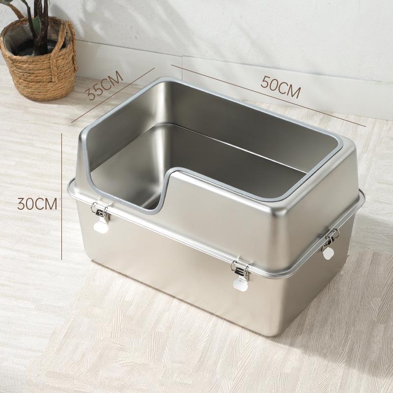 

Stainless Steel Extra Large Enclosed Anti-Splash Cat Litter Box Without Litter Scoop, Includes Anti-Slip Stickers