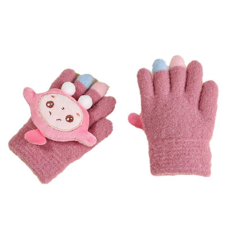 Children's Gloves Medium and Small Children's Winter Warm Cute Velvet-year-old Cold-proof Five-finger Infant Cartoon Cover