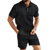 Men's Stylish Casual Collarless Short-sleeved Shirt - Men's Short-sleeved Top And Shorts Two-piece Set
