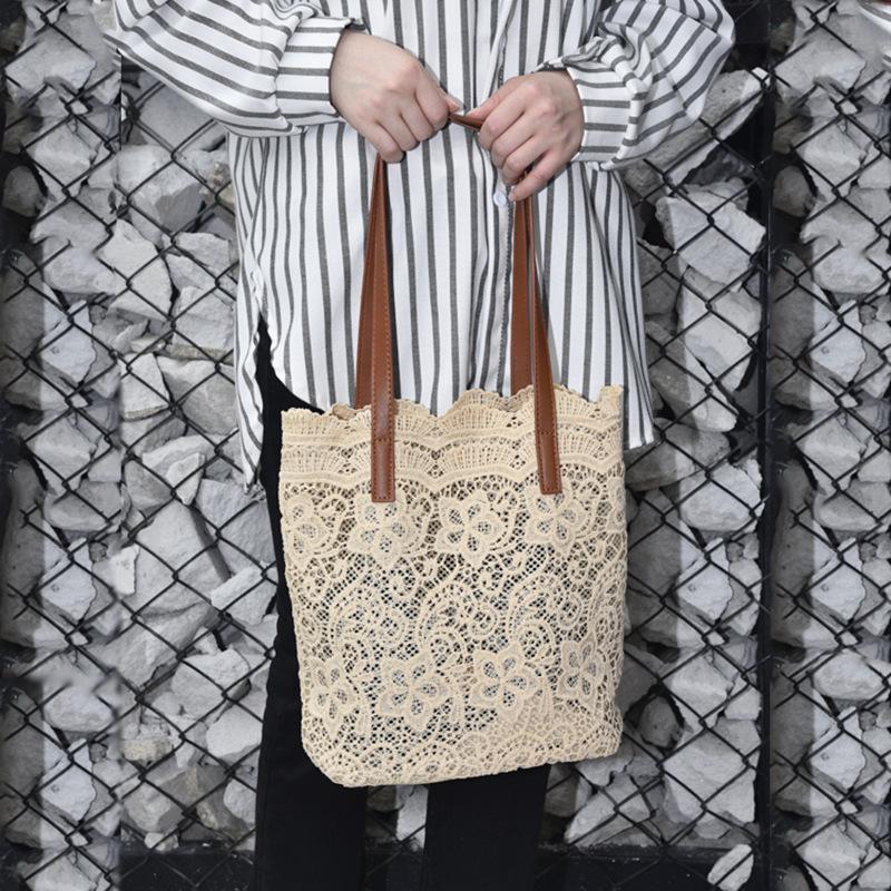 Lace Bag Women Ins Forest Style Beautiful Small Fresh Shopping Single Shoulder Handbag Embroidered Flower Hollow Tote Bag