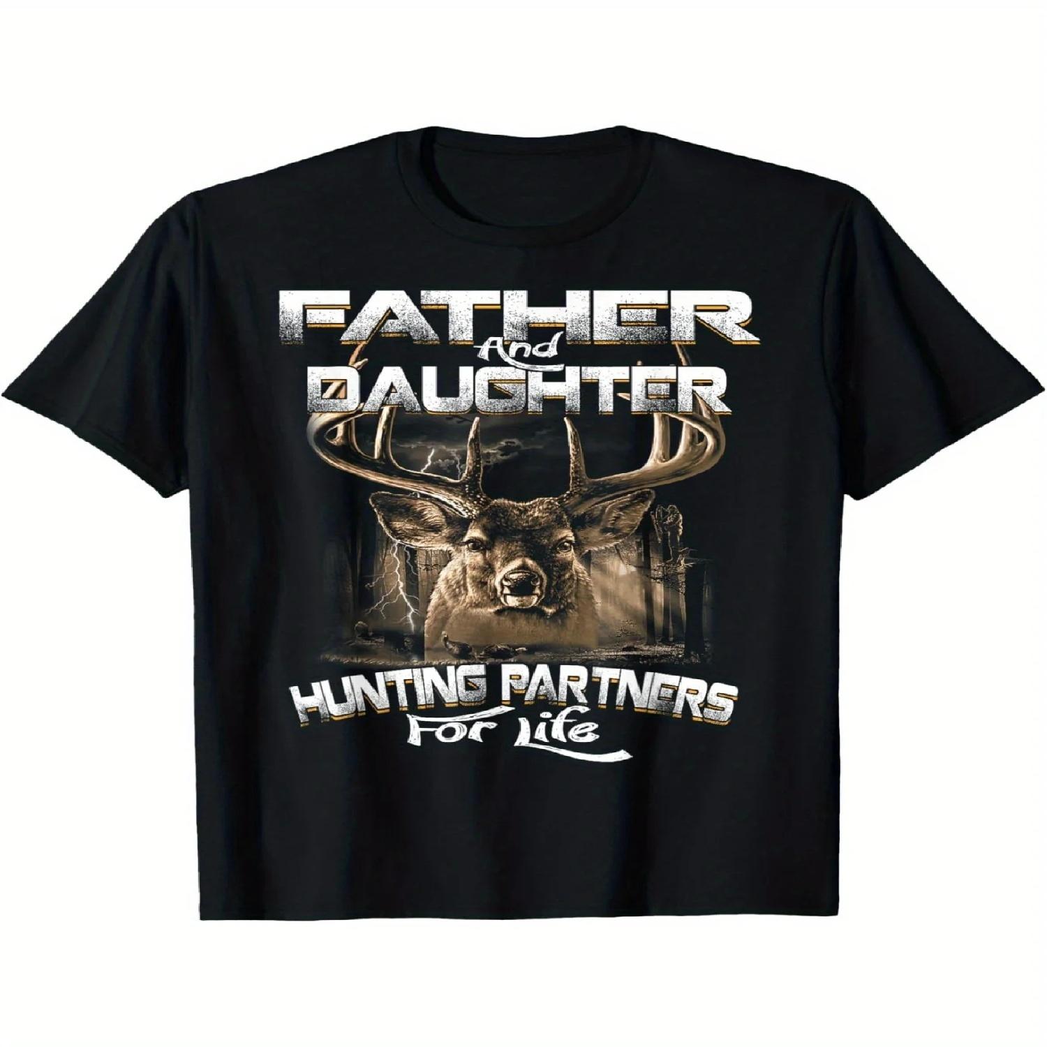 

_Father _u0026 Daughter Hunting Partners Men s _u0026 Women s Black Cotton T-Shirt - Casual Short Sleeve Deer Silhouette Tee_ XXXXXL різнокольоровий