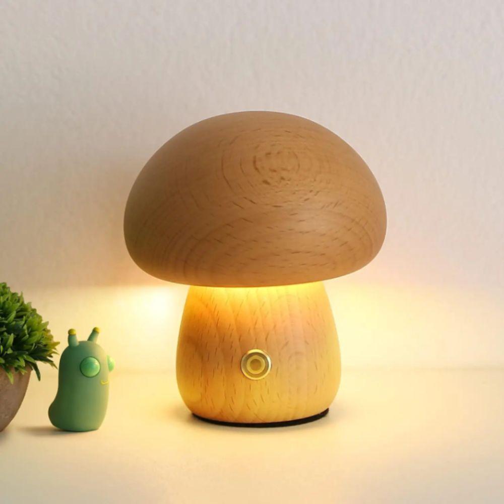 Touch Switch Wooden Mushroom Night Light 3 Color Light Wooden Material Rechargeable Night Light LED Night Light Battery Operated