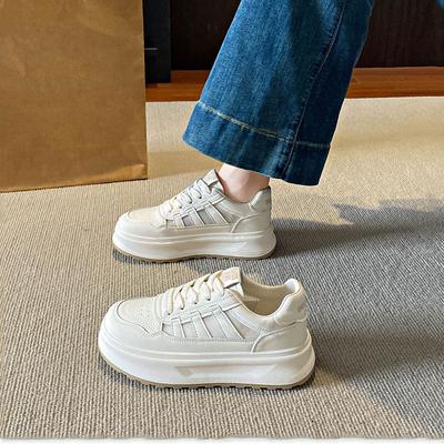 First Layer Cowhide White Shoes Women's Shoes Thick Soled Height Increasing Board Shoes Summer Mesh Breathable Lightweight Casual Sports Shoes