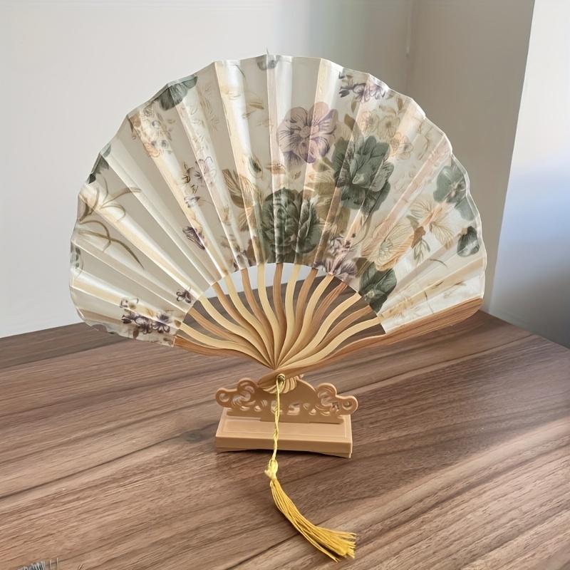 Elegant Folding Hand Fan with Floral Design, Breathable Mesh, Randomly Placed Flower Patterns, Dance Accessories, Fan Decor