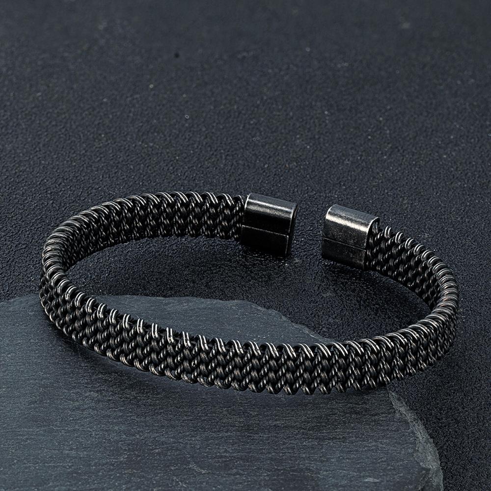 Punk Rock Locomotive Men Vintage Black Bangle Stainless Steel Cuban Cuff Bracelets Hand Wristband Accessories