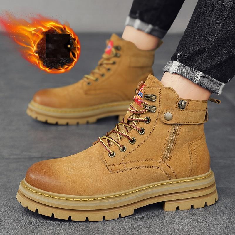 Hot Selling Mens Work Boots In Autumn Winter Thick Soled Fashionable High Top Shoes Mens Outdoor Hiking Shoes Wear Resistant