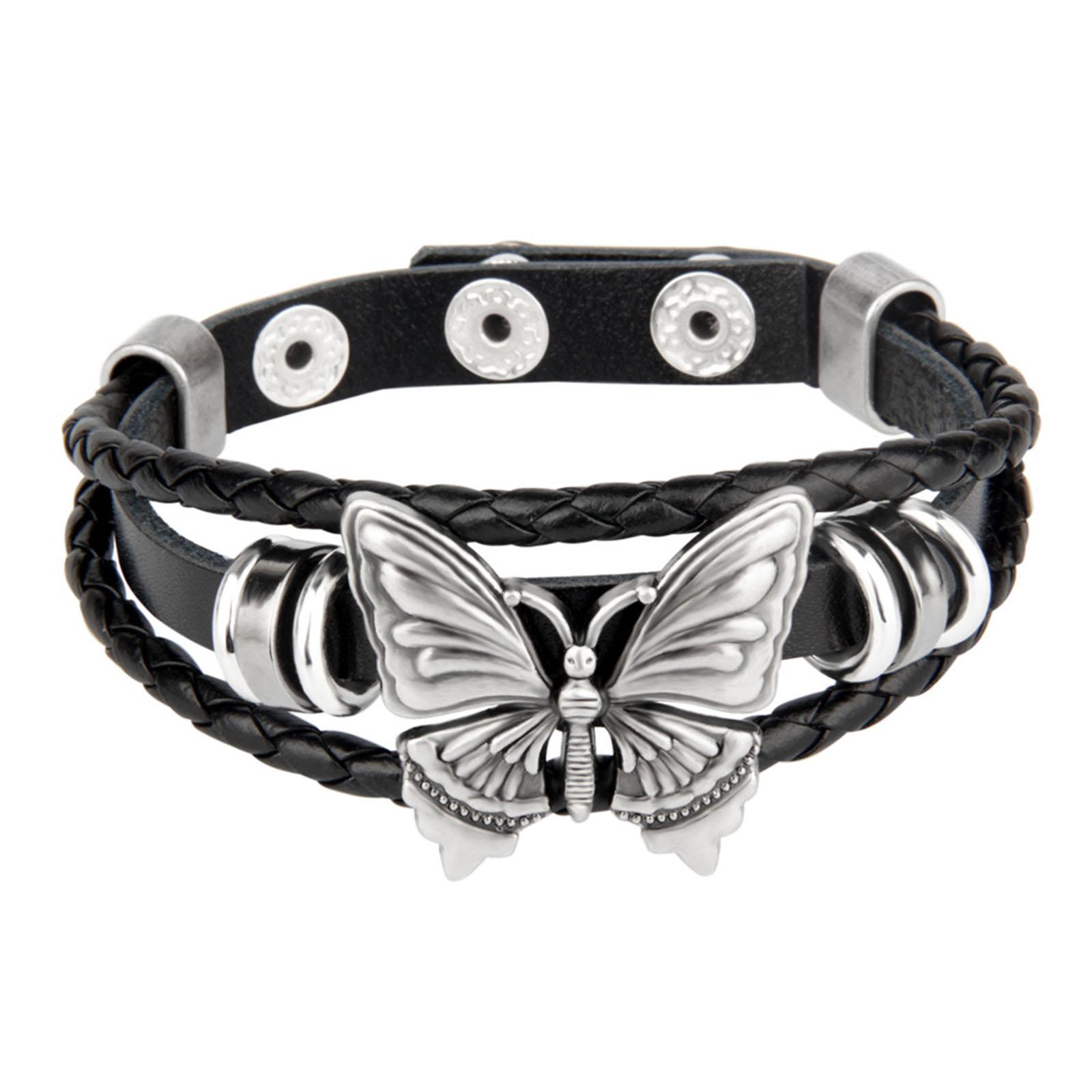 Sexy Punk Choker Bracelet Gothic Butterfly Spike-Double Layer Biker Choker Necklace PU Leather Collar Bracelet Necklace 1
