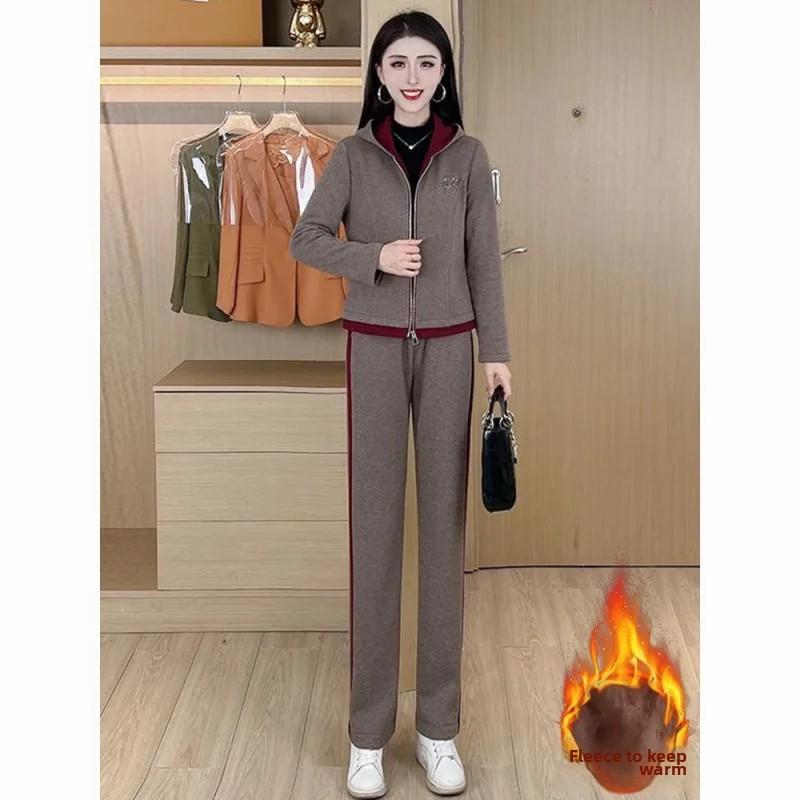 

Осенне-зимняя мода, повседневный свободный утолщенный флис, женский костюм-двойка, облегающая спортивная одежда, удобный элегантный стиль XXXL хаки