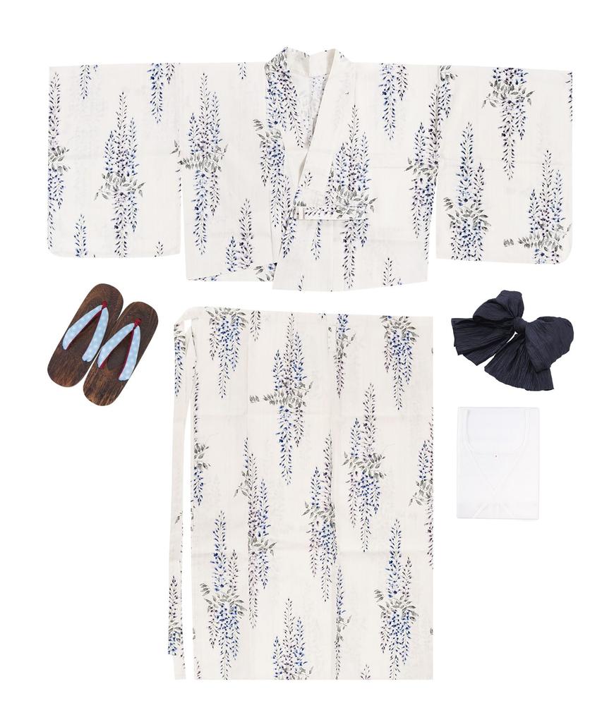 Yukata change set heiko AB size fits Kyoto [KYOETSU] set, weave, unbleached, two-part type, 4-piece (yukata, obi, underwear, geta) Women's (one all,