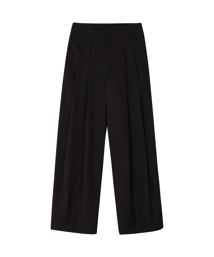 NOISE Stripe Double Pintuck Wide Slacks - Burgundy