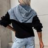 Women Autumn Long Sleeve Denim Hoodies Pullovers Stitching Sweatshirts Tops for Ladies