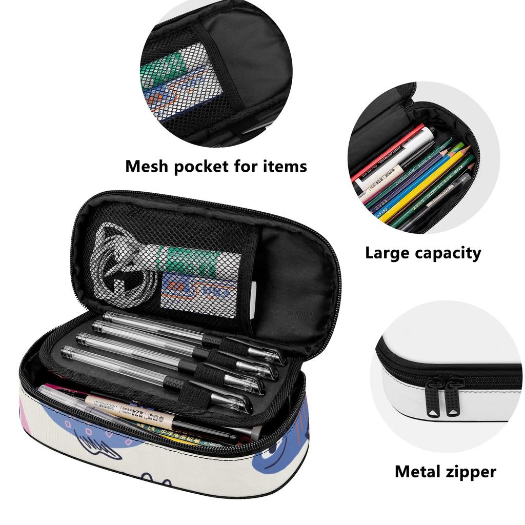 Pencil Case Large Capacity 300D Polyester Smooth Zipper with Mesh Pocket Removable Divider and Pen Slots for School and Study