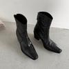 New 2025 Autumn and Winter European and American Old Money Style Thick Heel High Heel Square Head Short Boots Rear Zipper Brown Black Fashion Women