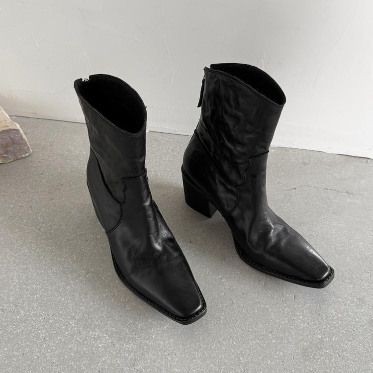 New 2025 Autumn and Winter European and American Old Money Style Thick Heel High Heel Square Head Short Boots Rear Zipper Brown Black Fashion Women