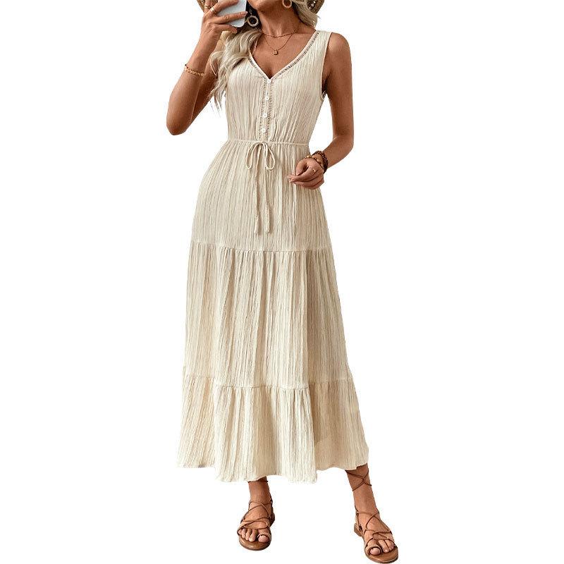 Amazon Casual Vacation Skirt Summer New European and American Cross-border Texture Sleeveless Seaside Dress