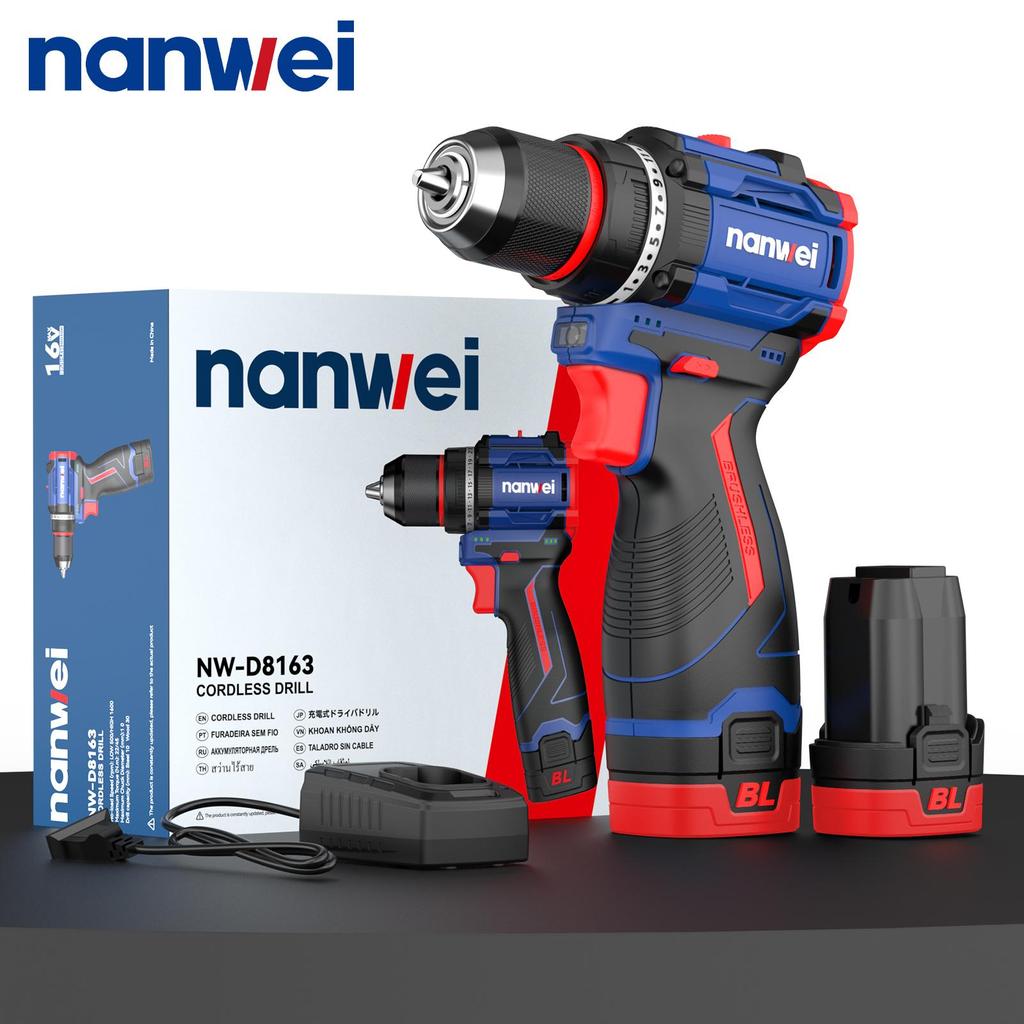 NANWEI 45N Electric drill 10 mm with two-speed function, 16V, brushless motor
