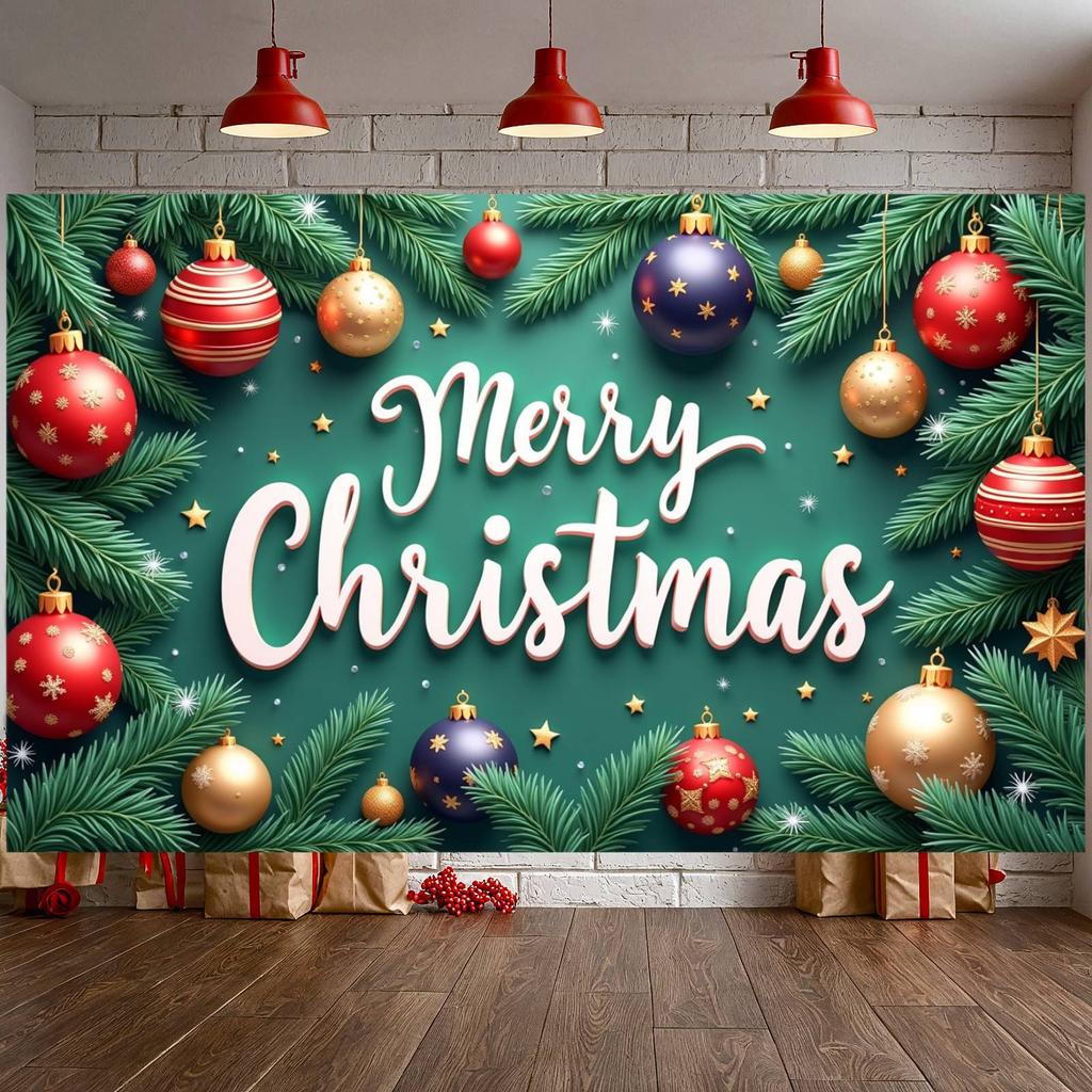 Winter Festive Display Colorful Ornaments Xmas Display Christmas Celebration Display Xmas Ornamental Merry Christmas Banner