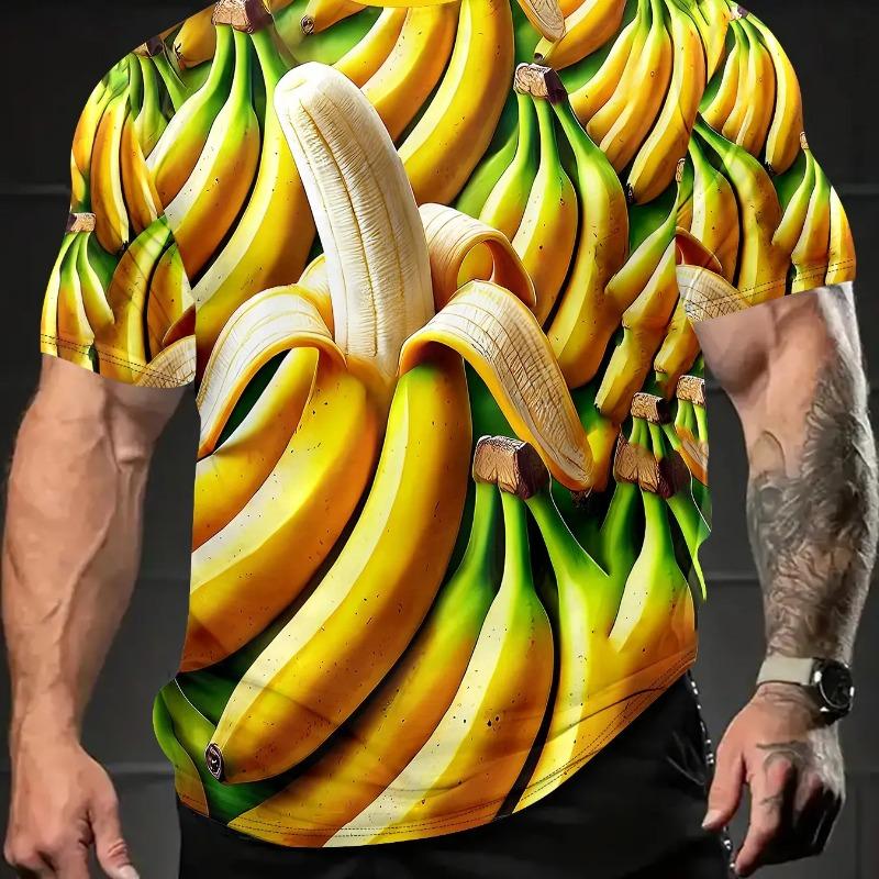 MDHAO T-shirt 1 Heren O-hals Korte Mouw T-shirt 3D Banaan Fruit Print Casual Dagelijks Ademend Streetwear Tops XS