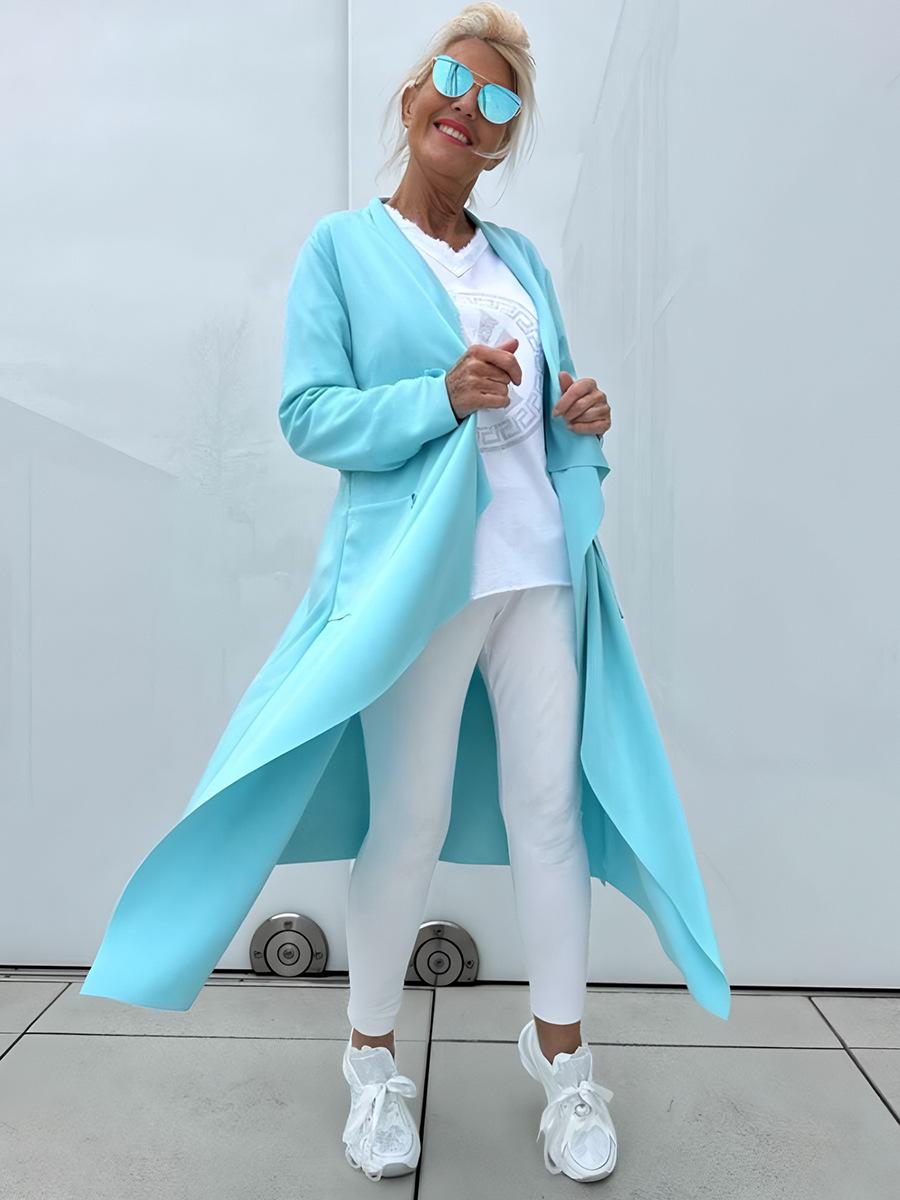 

Light Blue Longline Casual Jacket with Side Pockets, Lightweight Outerwear for Women S озеро синього кольору